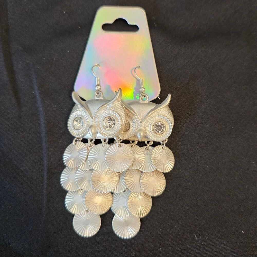 Silver-Tone Owl dangle earrings